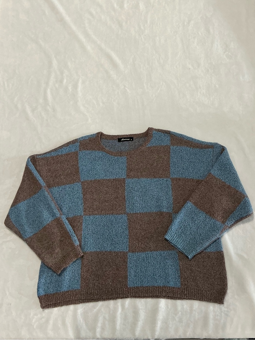 Olivaceous Blue & Brown Checked Crewneck Sweater